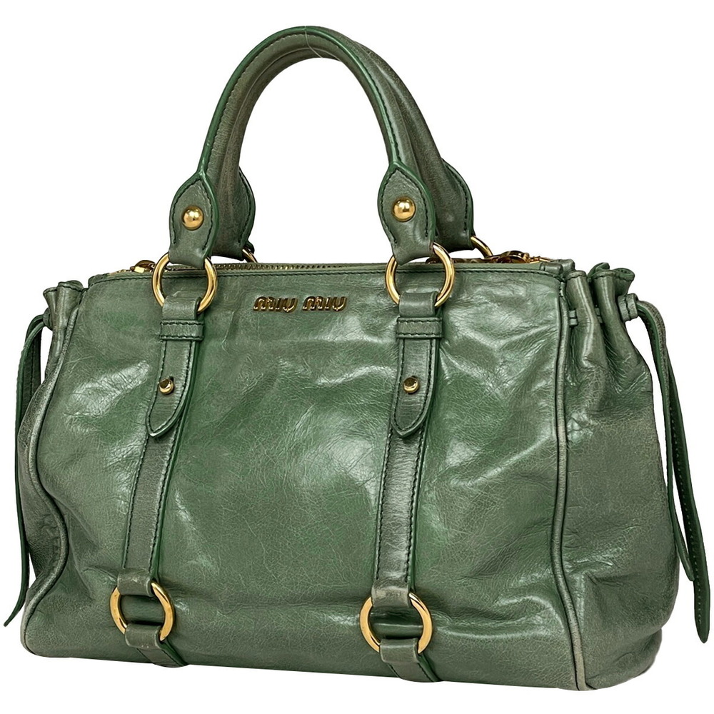Miu Miu Logo Handbag Leather Green